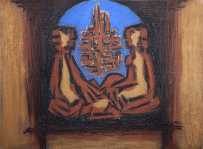 “The Conversation”   charcoal, ochre, pastel  1993   76x55cm